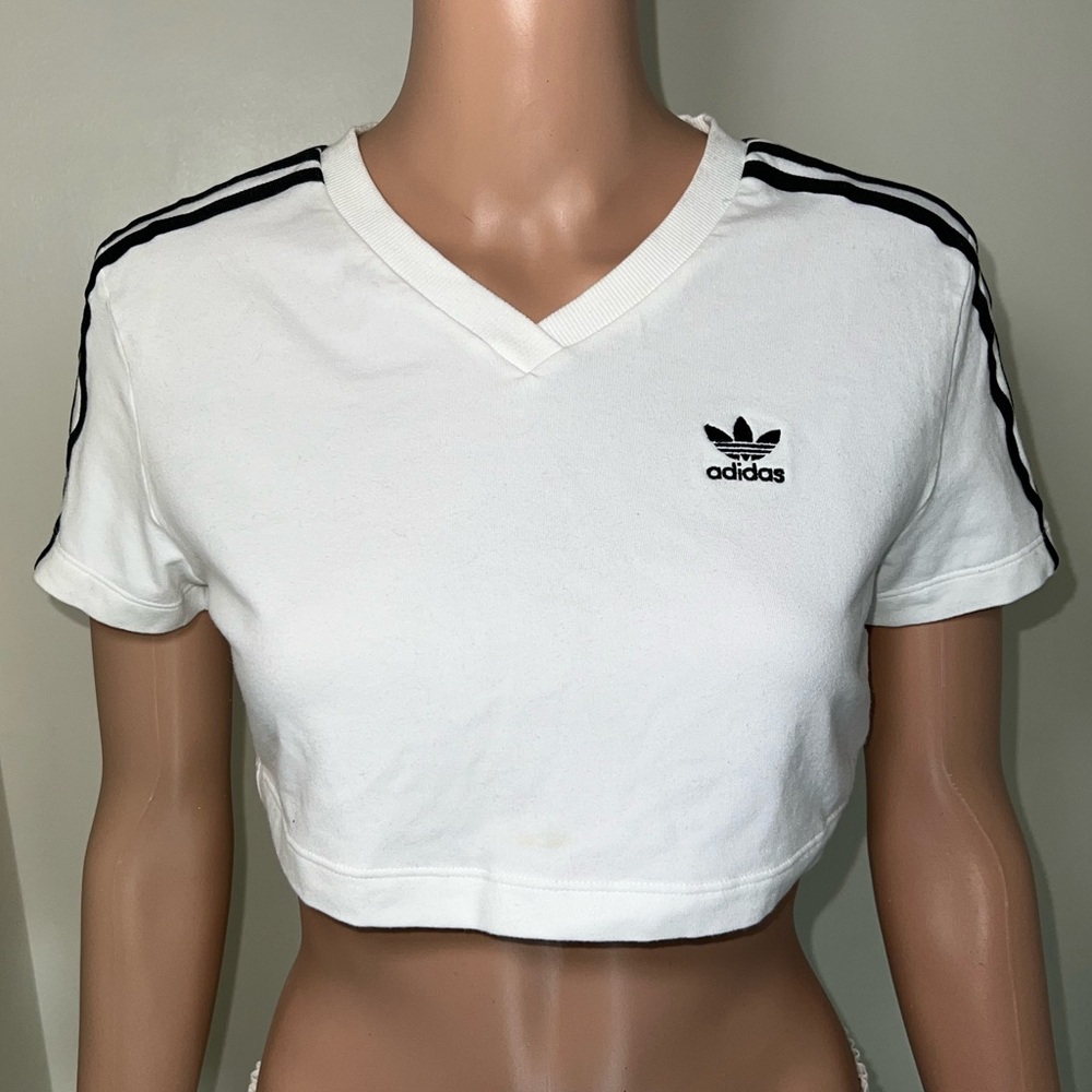 Adidas Crop Cropped Logo Jersey Sport Top Stripe